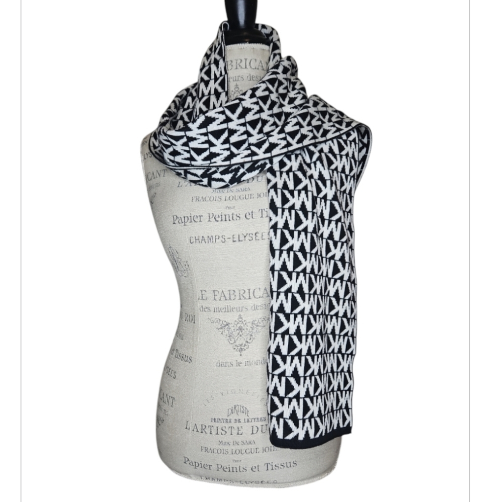 MICHAEL Michael Kors Black & White MK Logo Scarf